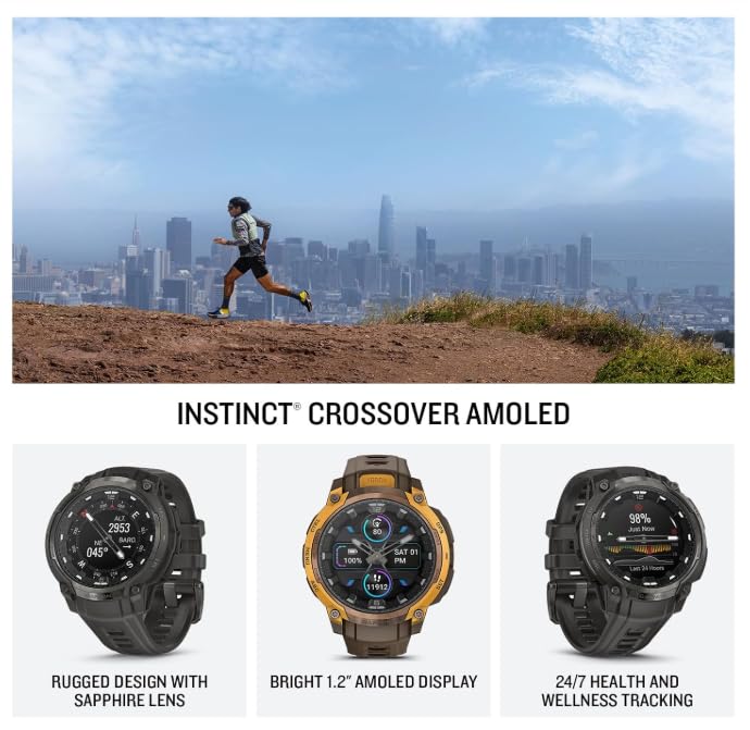 Instinct Crossover AMOLED Hybrid GPS Smartwatch Bundle Earbuds