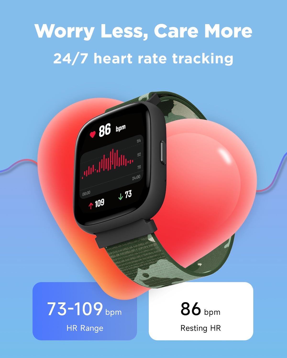 Kids Smart Fitness Watch with Heart Rate, Waterproof, Step & Sleep Tracker