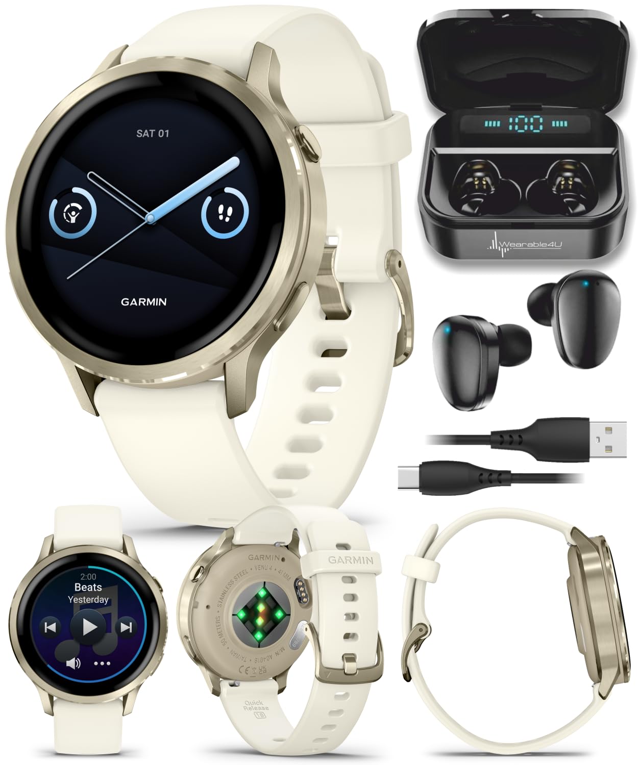 Venu 4 AMOLED GPS Smartwatch 41mm 45mm Built-in Flashlight Bundle