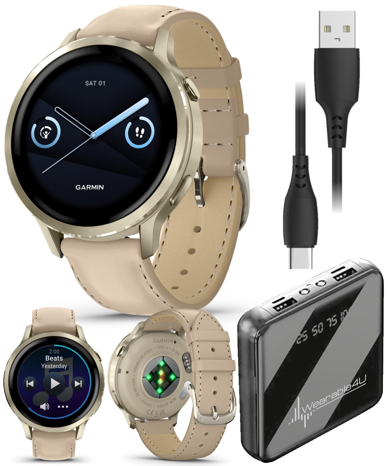 Venu 4 AMOLED GPS Smartwatch 41mm 45mm Built-in Flashlight Bundle