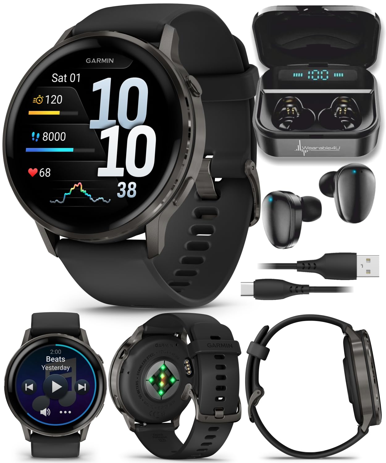 Venu 4 AMOLED GPS Smartwatch 41mm 45mm Built-in Flashlight Bundle
