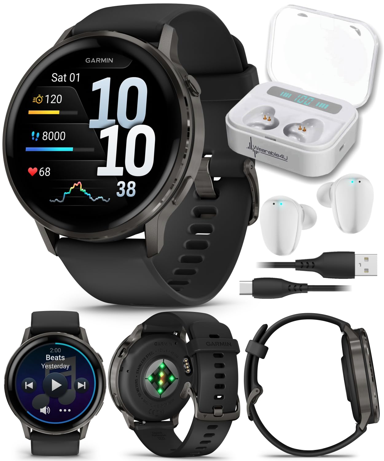 Venu 4 AMOLED GPS Smartwatch 41mm 45mm Built-in Flashlight Bundle