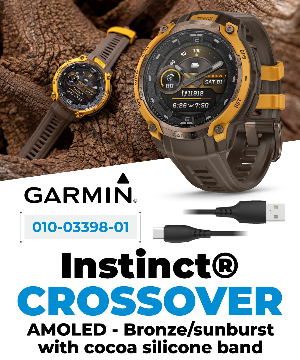 Instinct Crossover AMOLED Hybrid GPS Smartwatch Bundle Earbuds
