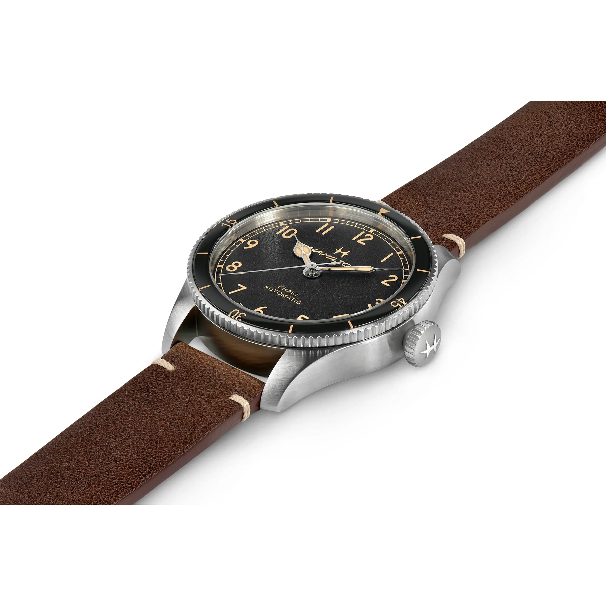 Khaki Aviation Automatic Watch 38mm Black Dial Leather Strap