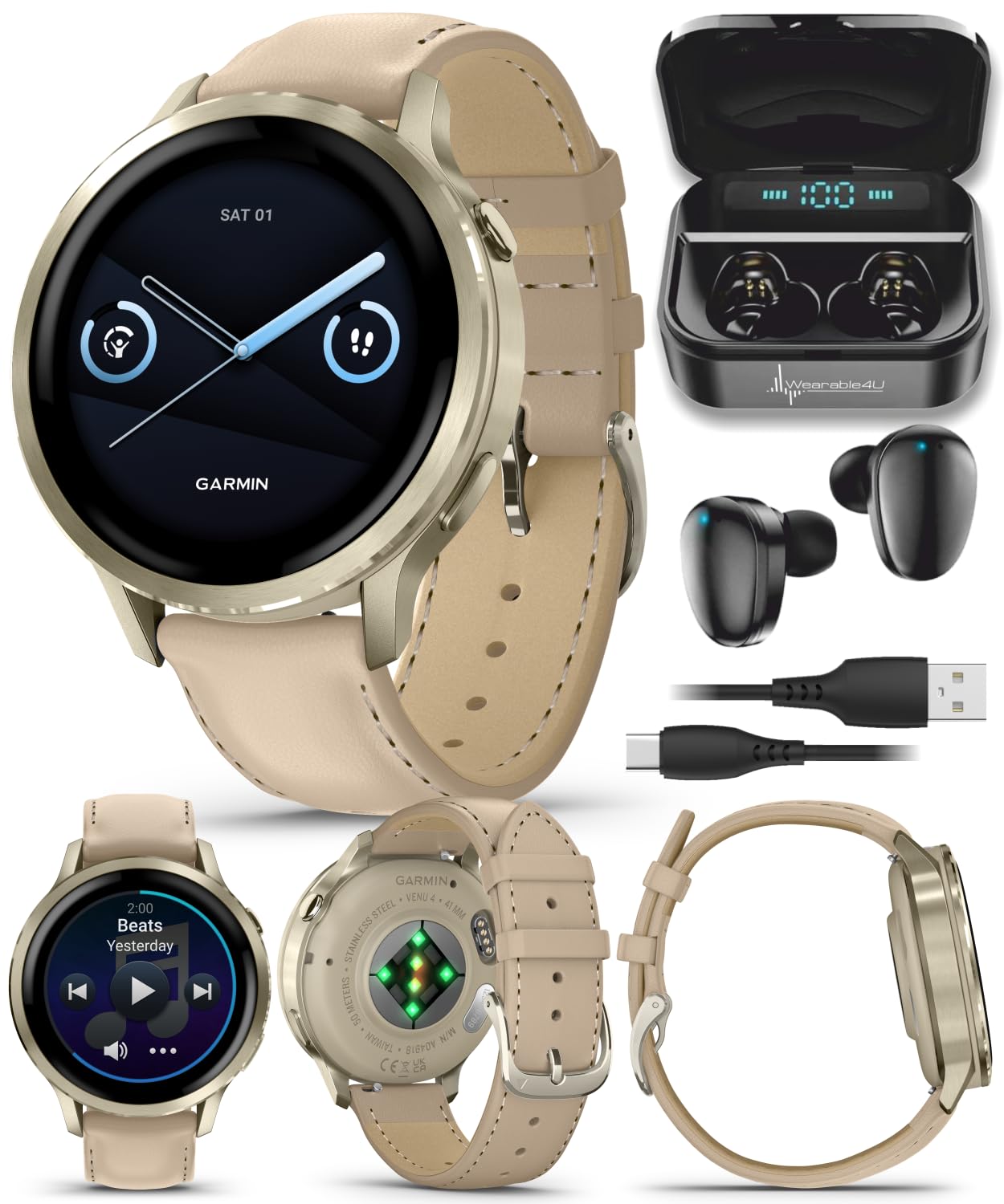 Venu 4 AMOLED GPS Smartwatch 41mm 45mm Built-in Flashlight Bundle