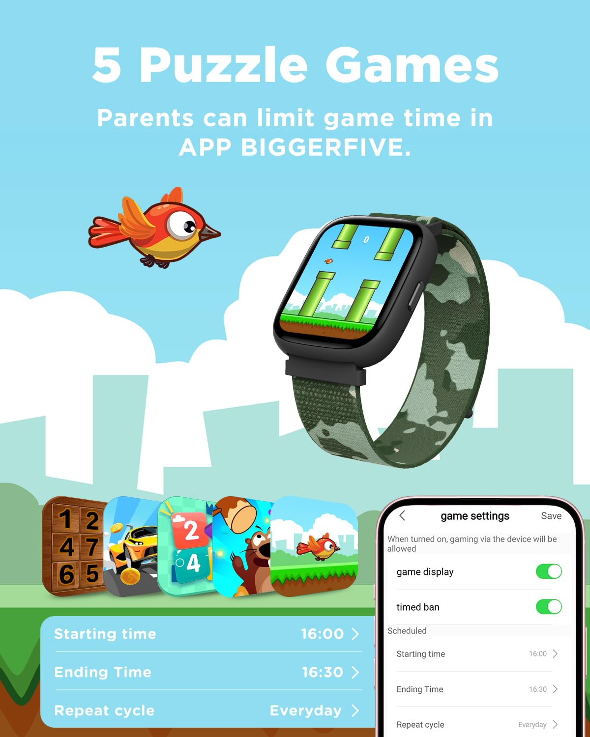 Kids Smart Fitness Watch with Heart Rate, Waterproof, Step & Sleep Tracker