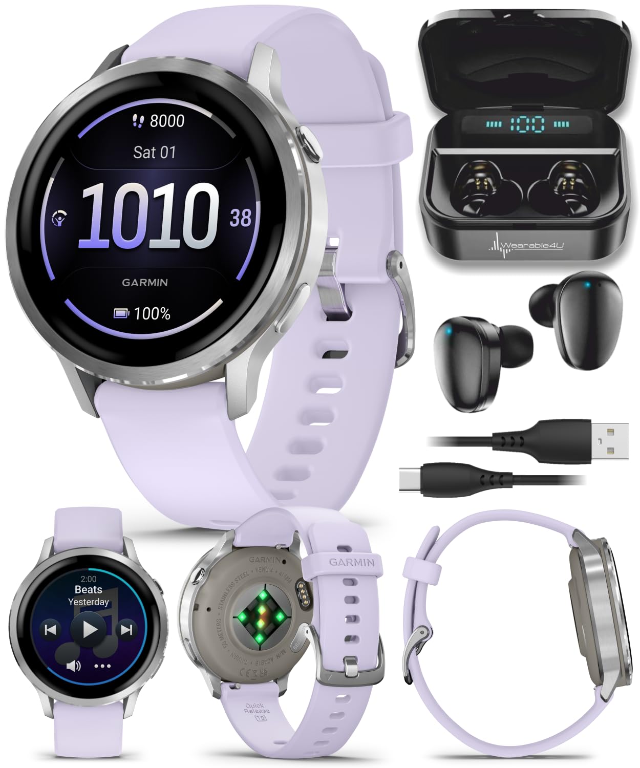 Venu 4 AMOLED GPS Smartwatch 41mm 45mm Built-in Flashlight Bundle