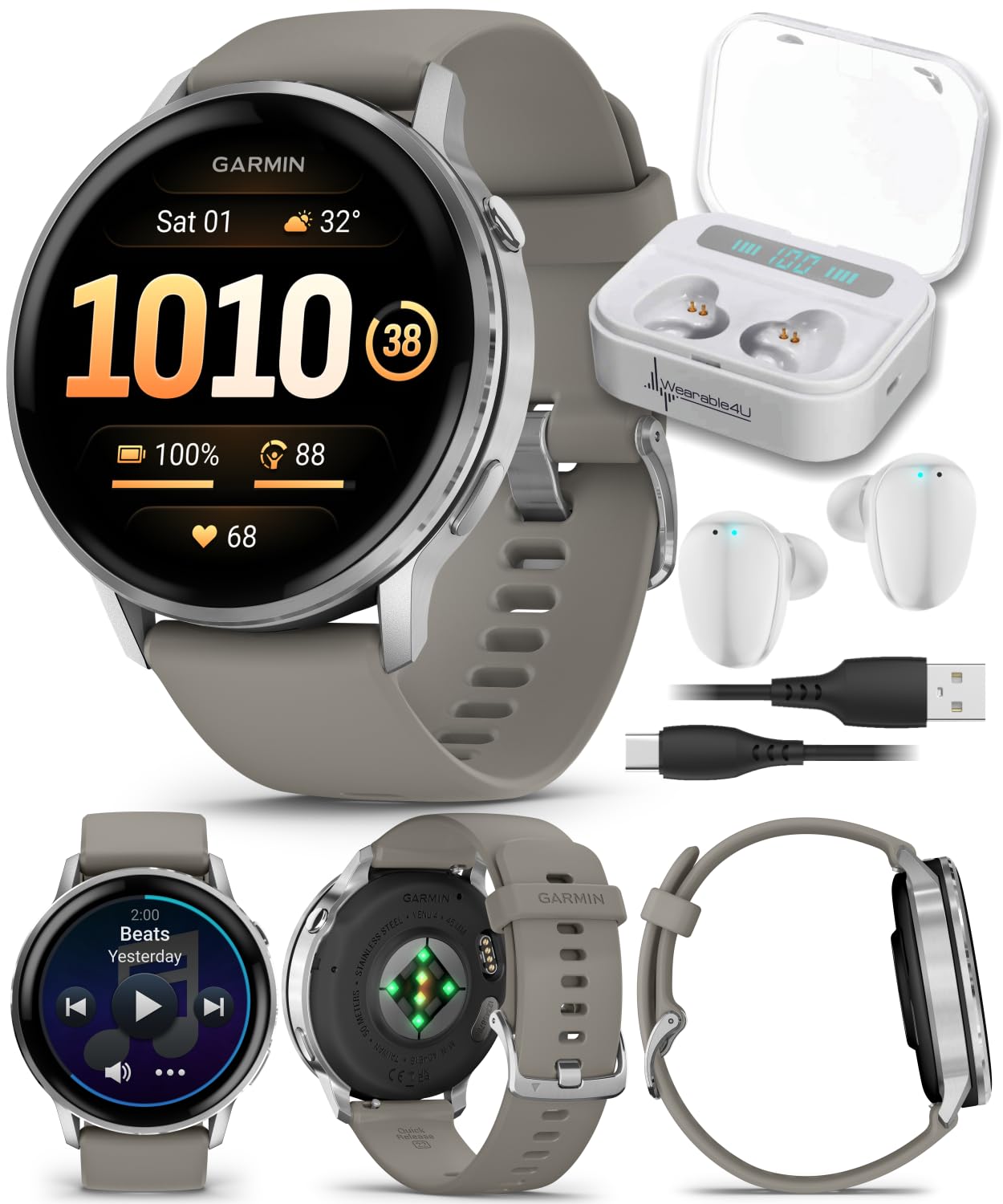 Venu 4 AMOLED GPS Smartwatch 41mm 45mm Built-in Flashlight Bundle