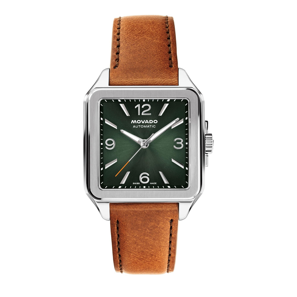 Movado Heritage 1917 Men’s Swiss Automatic Leather Square Watch, 35mm