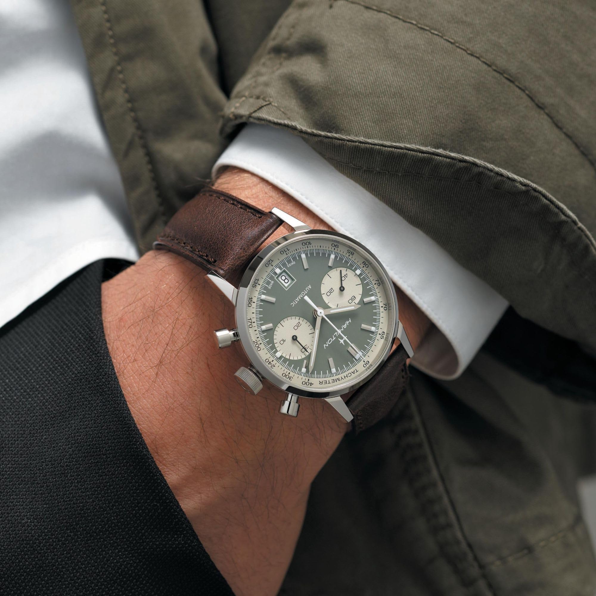 American Classic Automatic Watch 40mm Green Dial Leather Strap