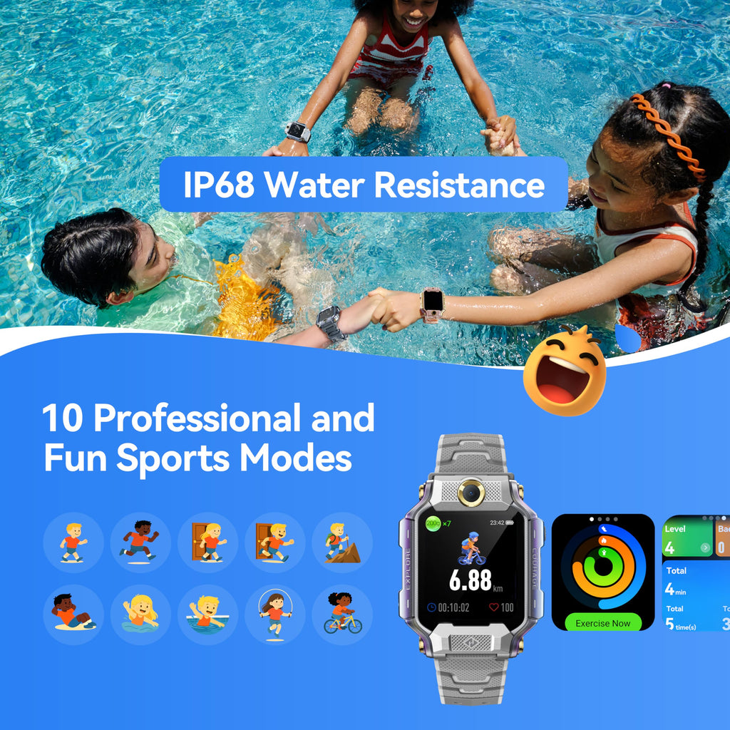 Kids GPS Smartwatch Dual Camera 4G Video Call Parental Control IP68 Waterproof